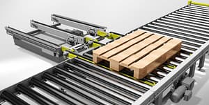 Pallet on a roller conveyor